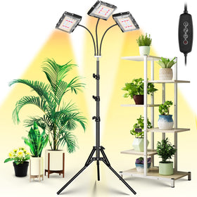 LBW Grow Light tri-head with stand illuminates indoor plants evenly for healthier growth