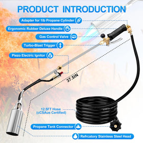Lcbnhpy propane torch weed burner with long rod enables safe extended reach for yard projects.