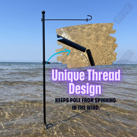 LCCBRO flag stand features a secure threaded connection to prevent twisting.