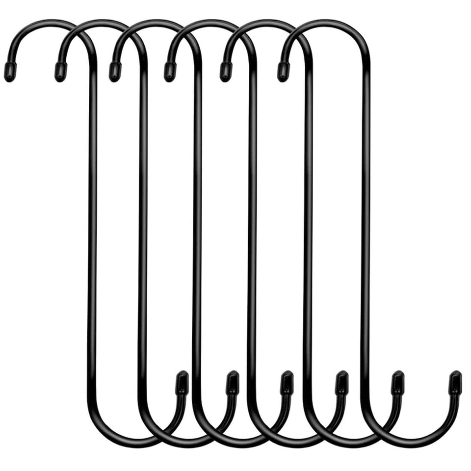 Lchkrep 10-inch black plant hooks front view; sturdy S-hook design for baskets.