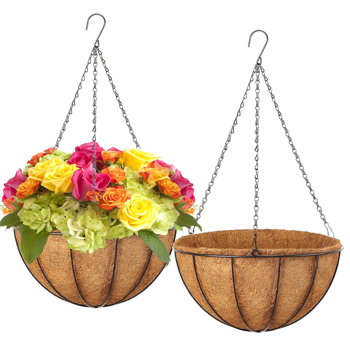 LCHUANG 14-inch hanging basket with coco liner enhances outdoor blooms.