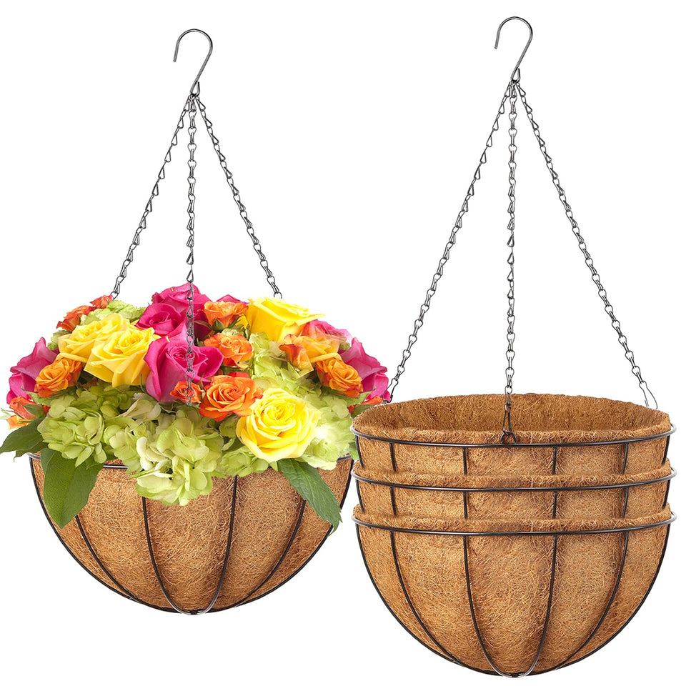 LCHUANG 14-inch hanging basket with coconut liner for vibrant blooms and easy drainage.