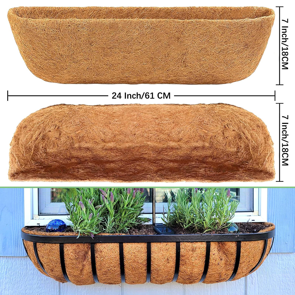 Natural coconut fiber texture adds rustic look to planters