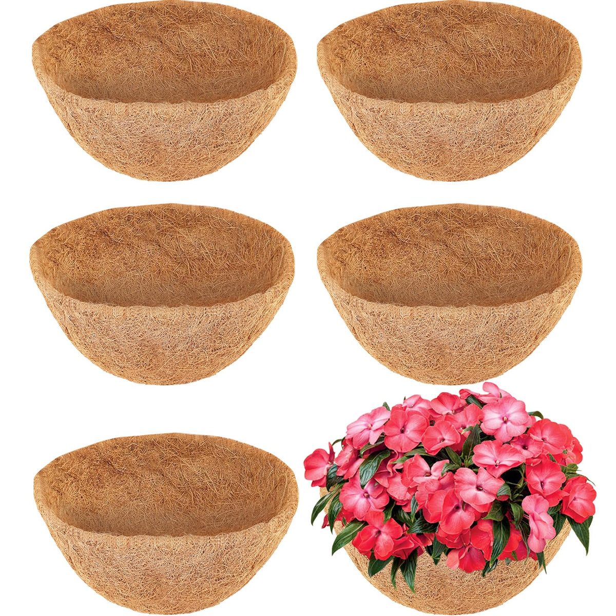 LCHUANG coco liner round 12in for hanging baskets, promotes drainage and healthy roots.