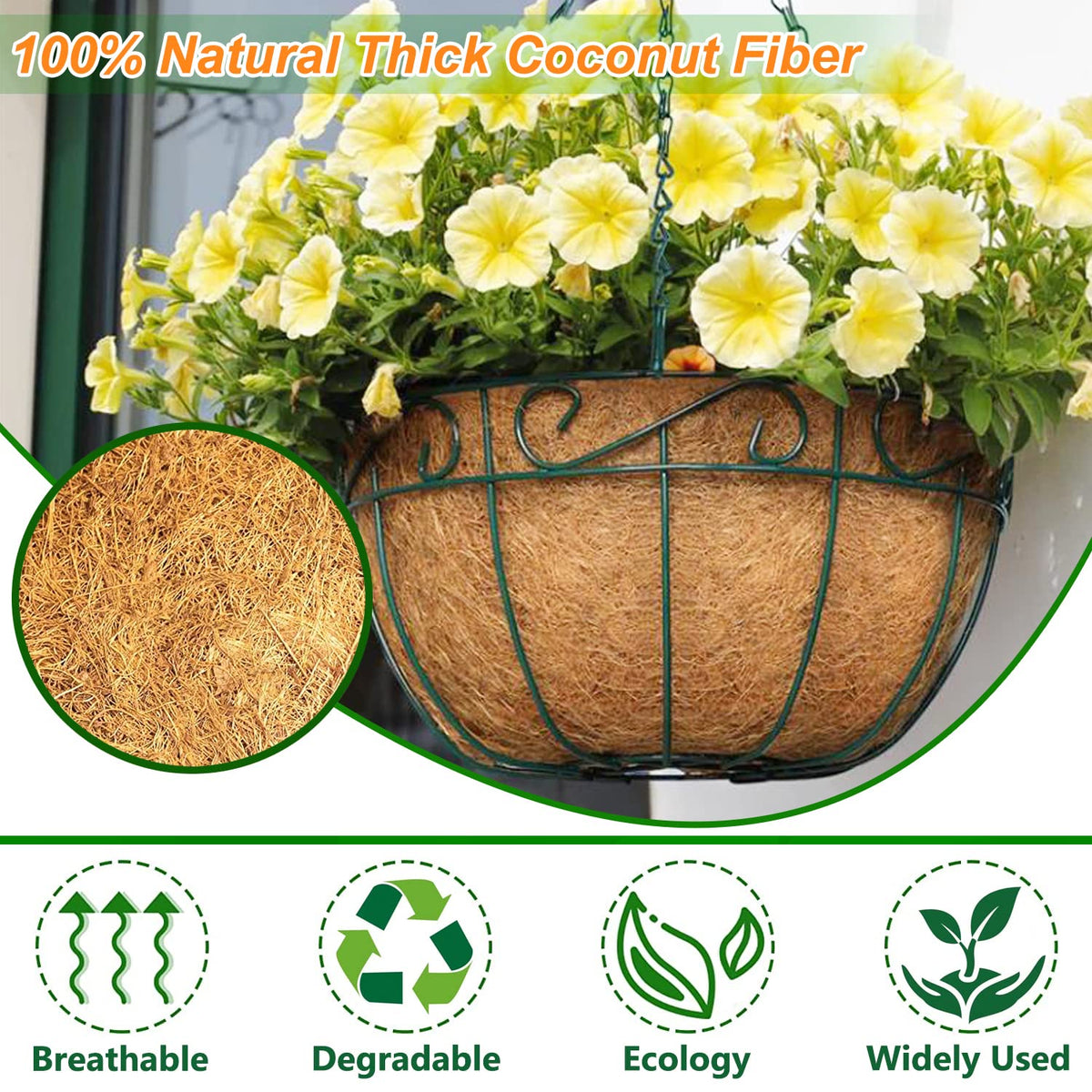 LCHUANG coconut fiber liner 12in helps water retention without waterlogging.
