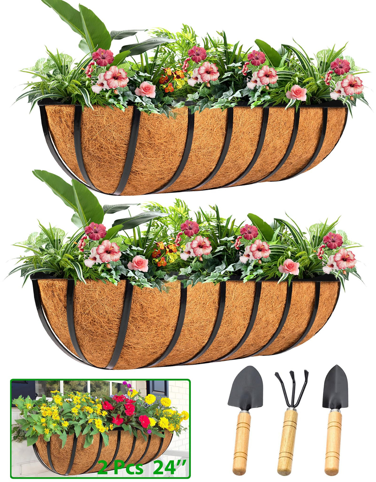 LCHUANG railing planter window box 24inch on rail for sturdy outdoor decoration and easy mounting.