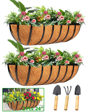 LCHUANG railing planter window box 24inch on rail for sturdy outdoor decoration and easy mounting.