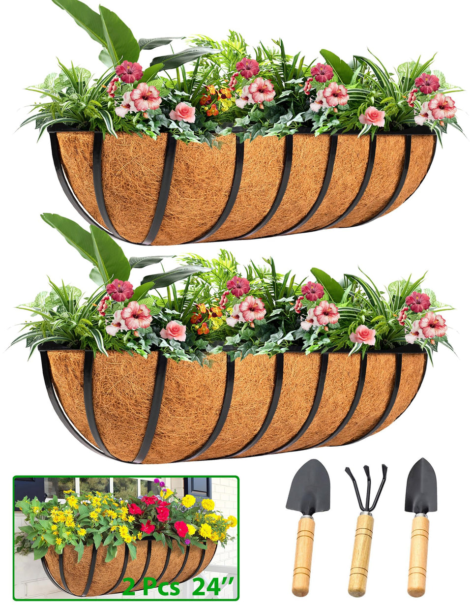 LCHUANG railing planter window box 24inch on rail for sturdy outdoor decoration and easy mounting.