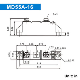 LCLCTC MD55A-16 anti-reverse diode top view emphasizes solid construction for PV use.