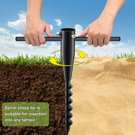 Lcokeiy grass and sand use for reliable umbrella stabilization.