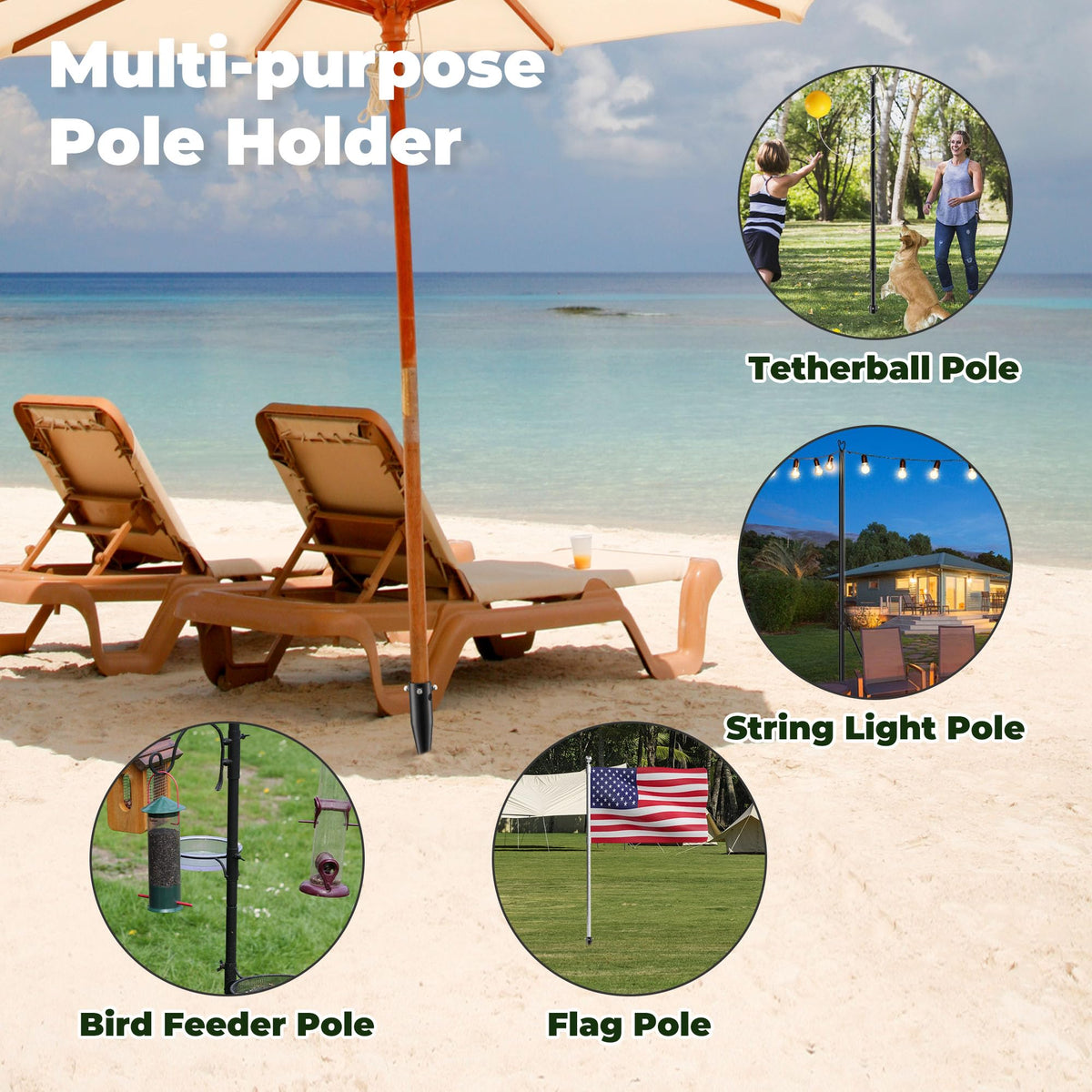Lcokeiy sand anchor umbrella holder no dig for quick shade stability.