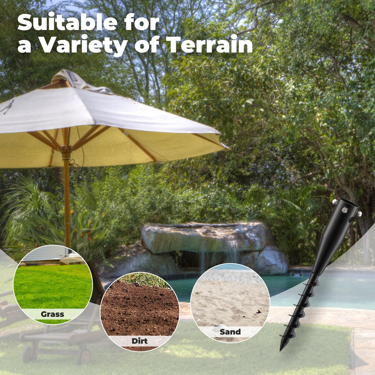 Lcokeiy universal compatibility umbrella holder fits most canopies.