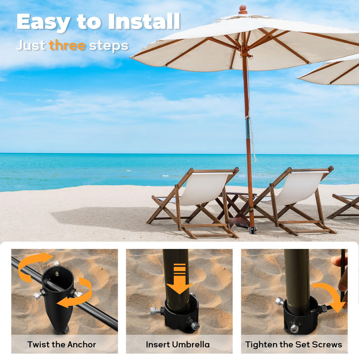 Lcokeiy wind-resistant anchor keeps shade steady at the beach.