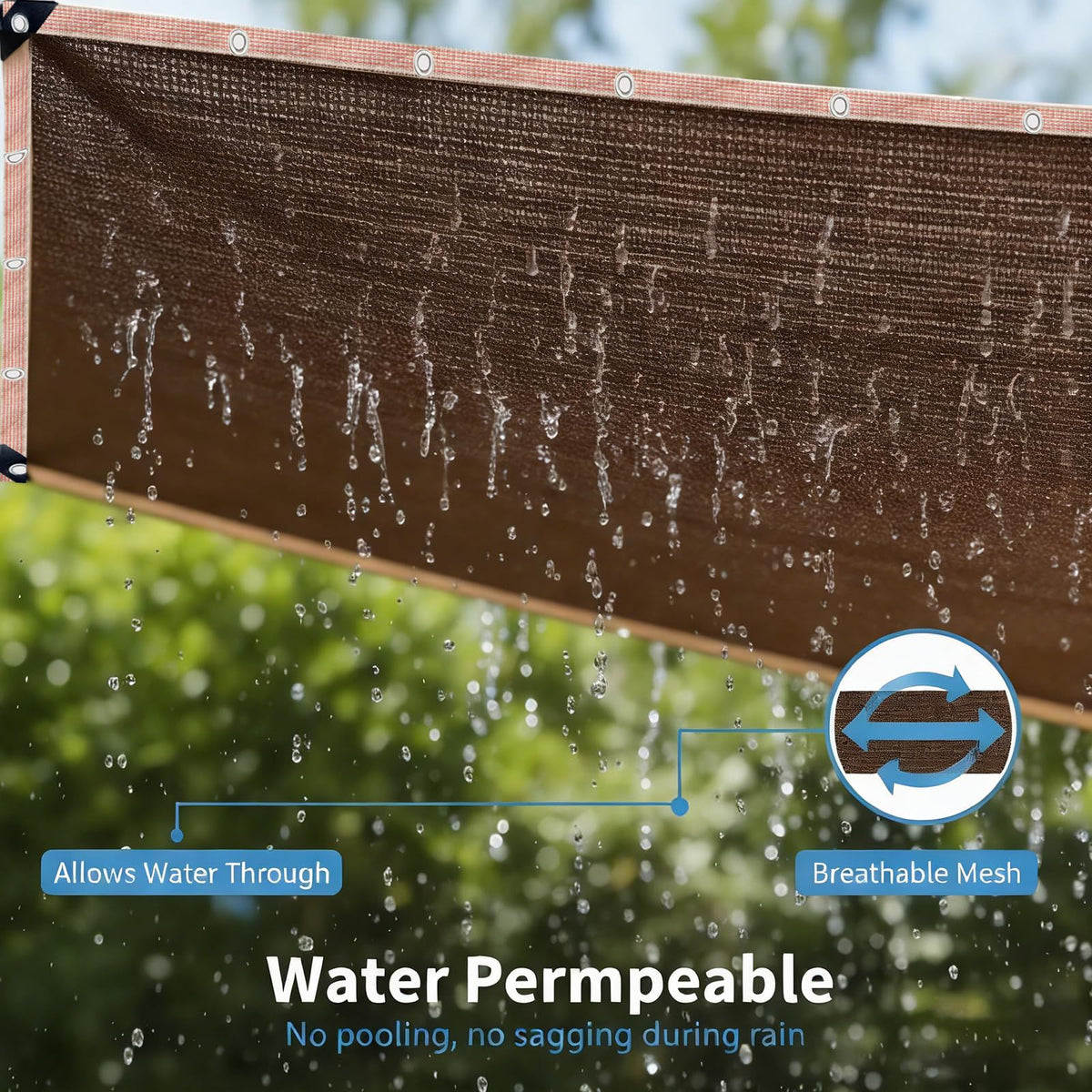 LCYFBE shade cloth 6x8ft mocha airflow promotes cooling in covered areas.