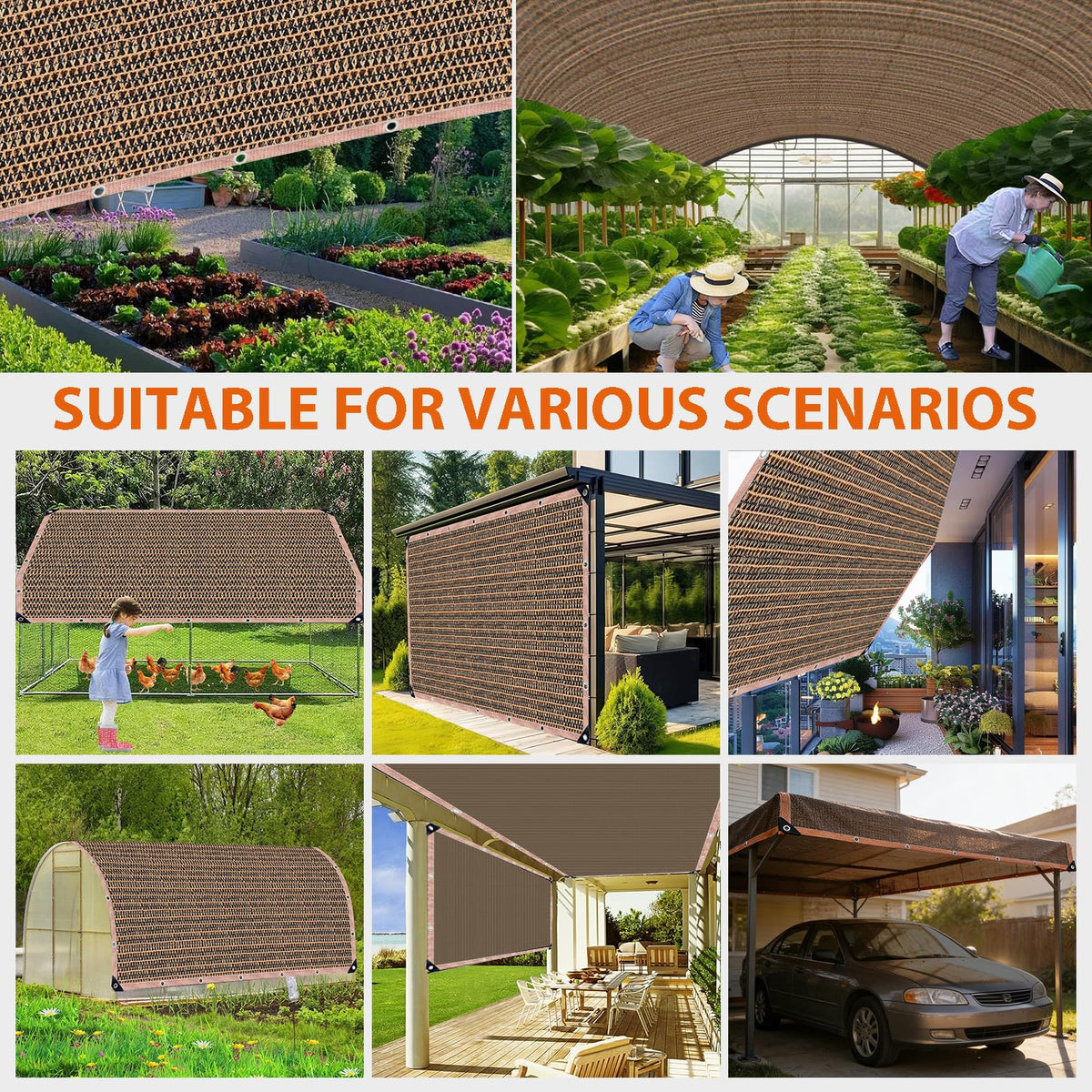 LCYFBE shade cloth 6x8ft mocha barn kennels supports ventilation and shade for animals.