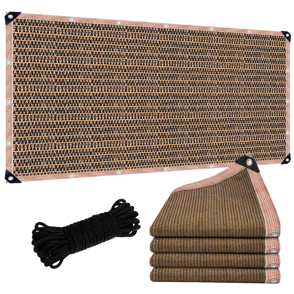 LCYFBE shade cloth 6x8ft mocha closeup shows durable HDPE weave and UV protection.