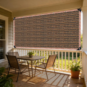 LCYFBE shade cloth 6x8ft mocha edge grommets demonstrates secure mounting and wind resistance.