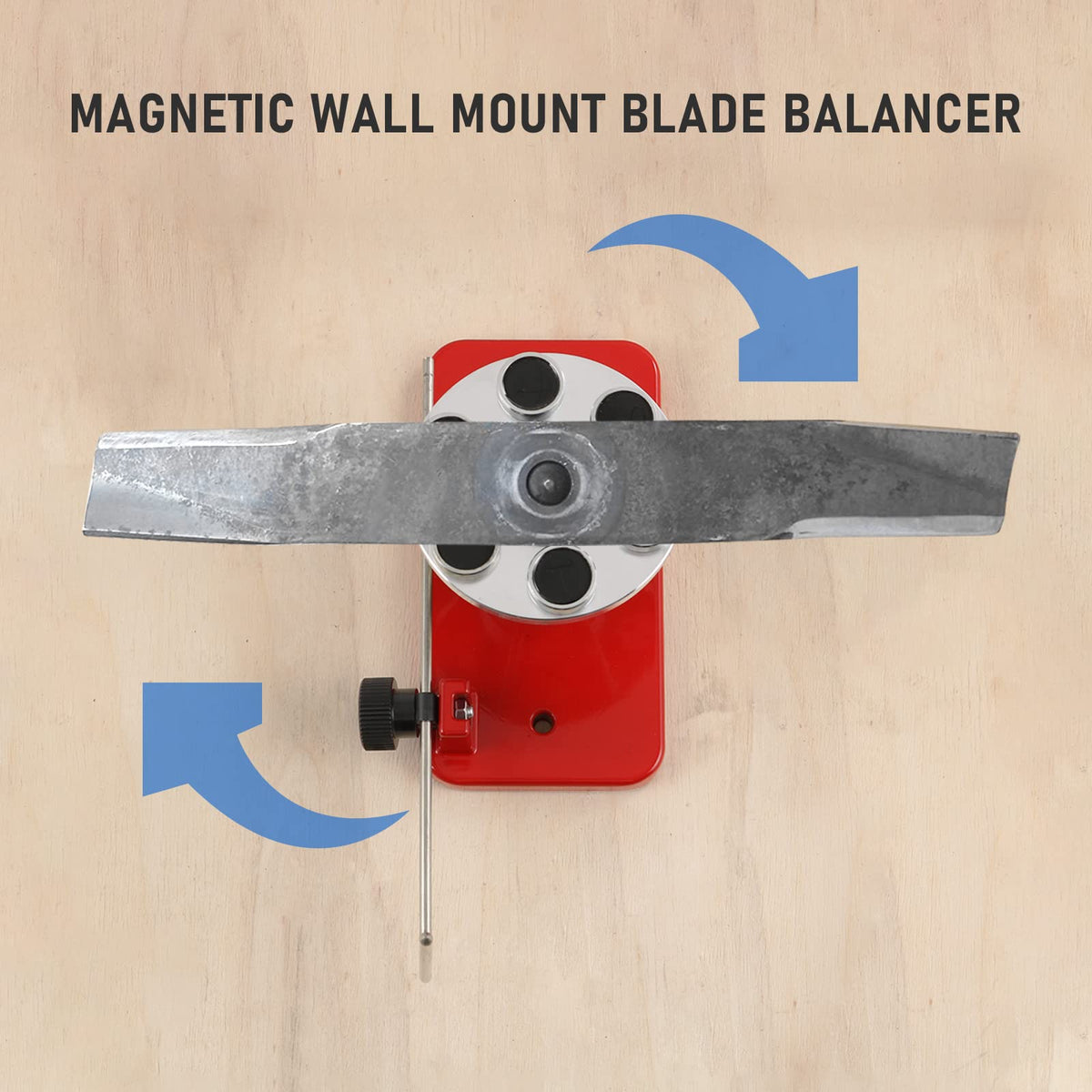 LDMINDA lawn mower blade balancer ready on the wall.