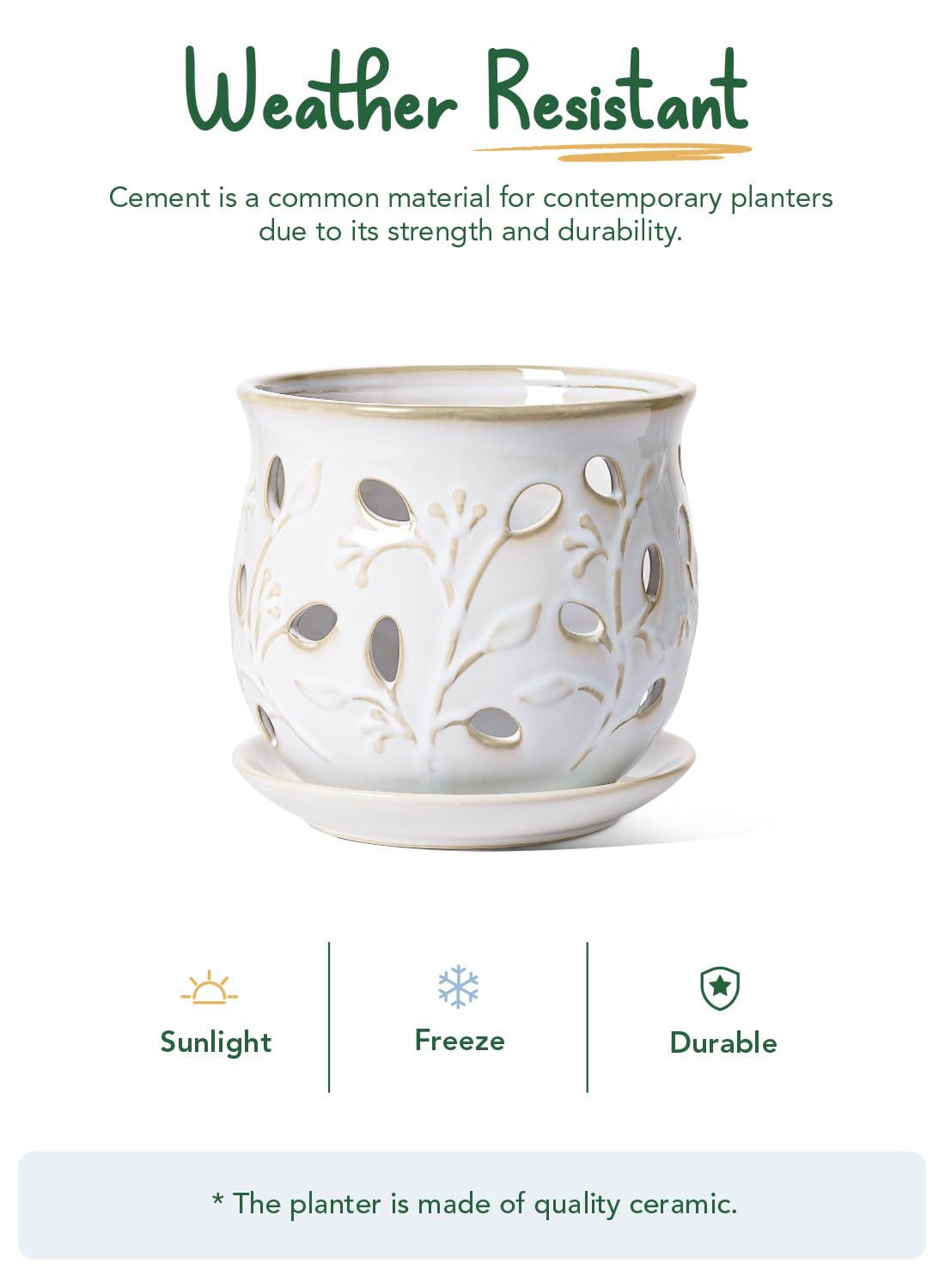 LE TAUCI orchid pot Arctic White glaze close-up reveals hand-carved finish