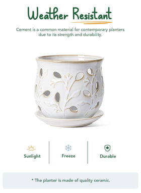 LE TAUCI orchid pot Arctic White glaze close-up reveals hand-carved finish