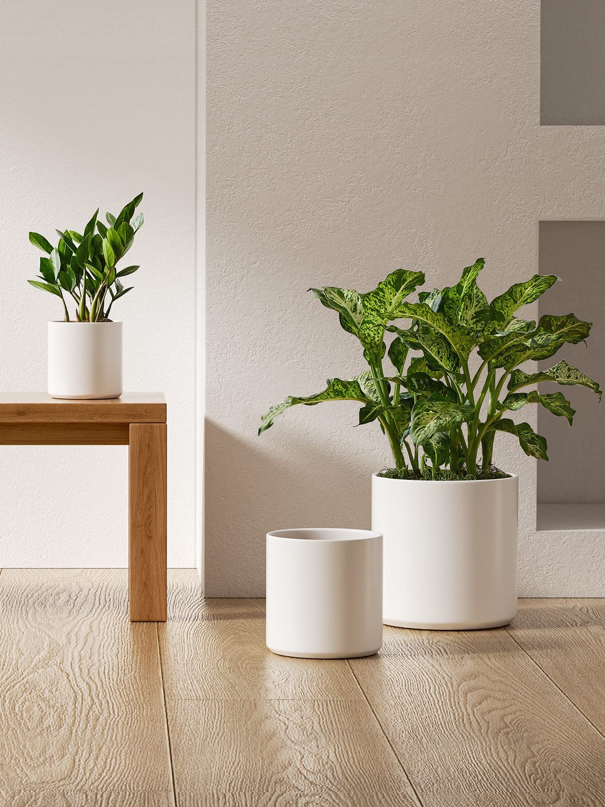 LE TAUCI 8-inch ceramic planter in satin white for desk or stand displays.