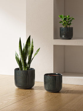 LE TAUCI dark olive fluted pot highlights vertical ribs for airflow and style.