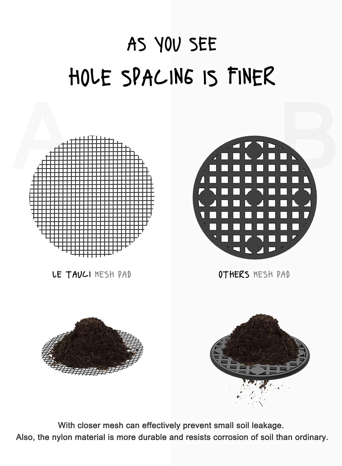 LE TAUCI drainage mesh pad shown in bonsai pot prevents soil loss.
