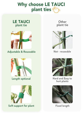LE TAUCI Plant Ties two-roll packaging highlights 100 ft total length.
