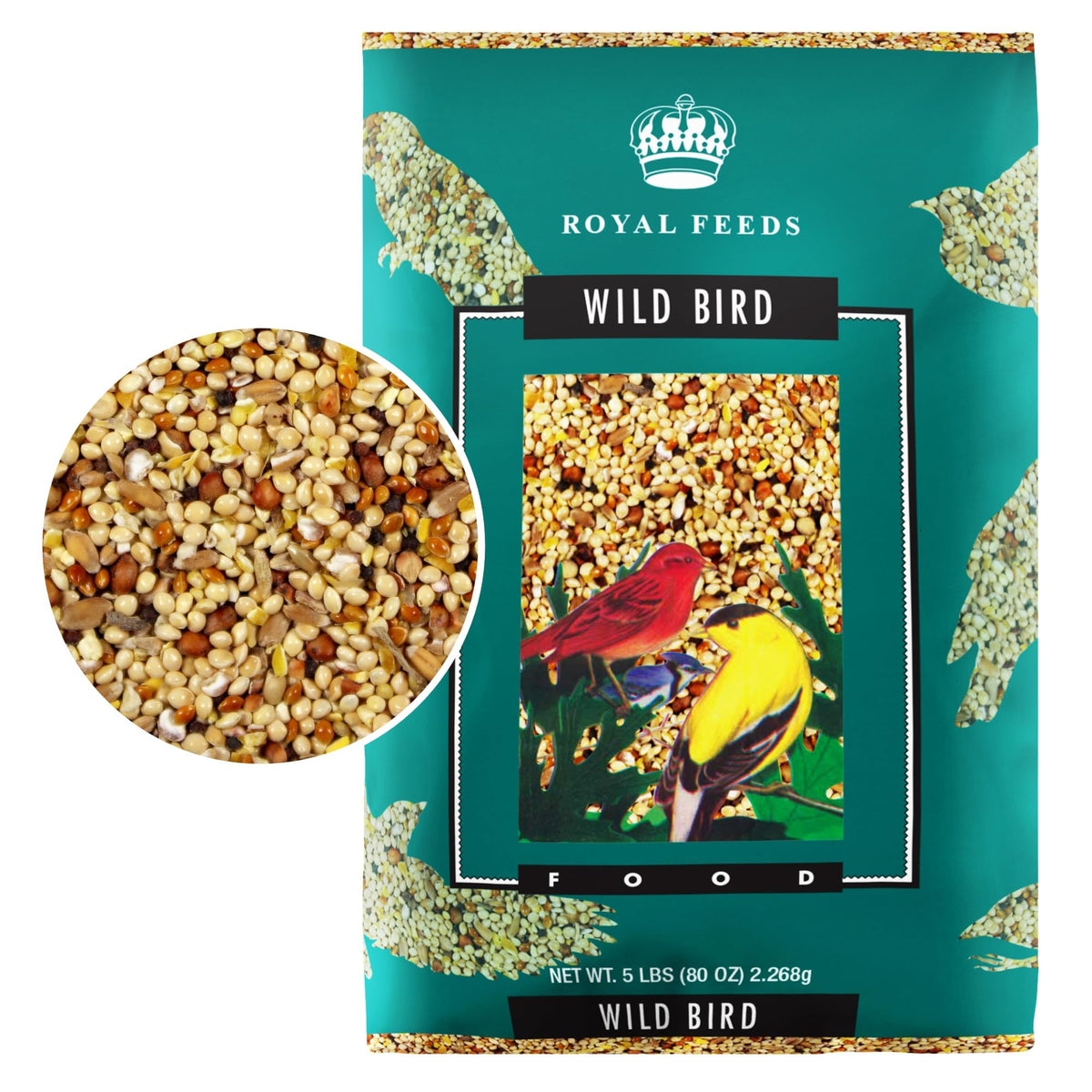 Leach Grain & Milling Co. Nut-free seed mix image highlighting safe feeding for diverse bird species.
