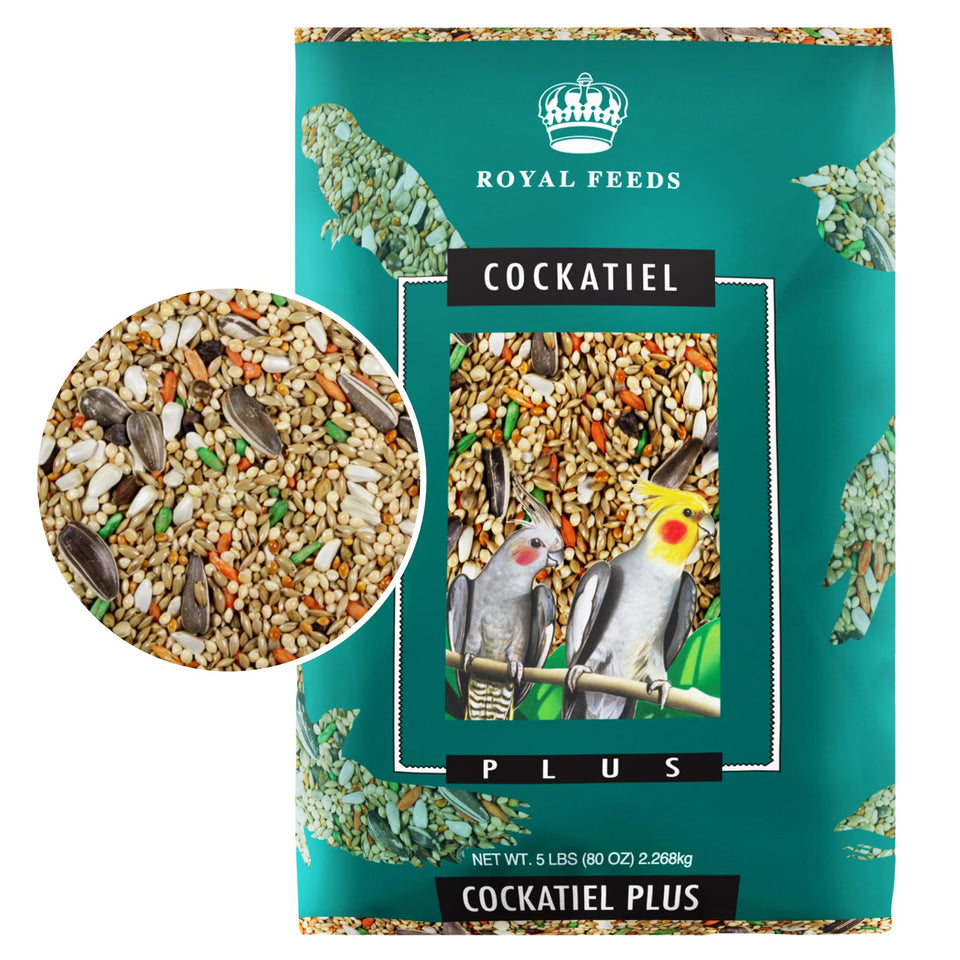 Leach Grain & Milling Co Cockatiel Plus bag front showing premium seed blend for daily activity