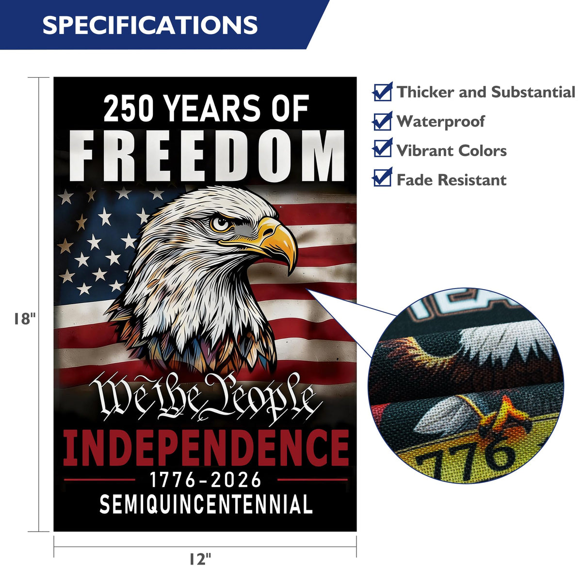 Leadinor USA flag 1776-2026 backside view, double-sided clarity.