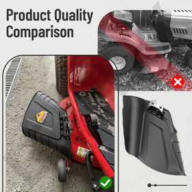 Leaflex chute assembly in use demonstrates clean clippings guidance.