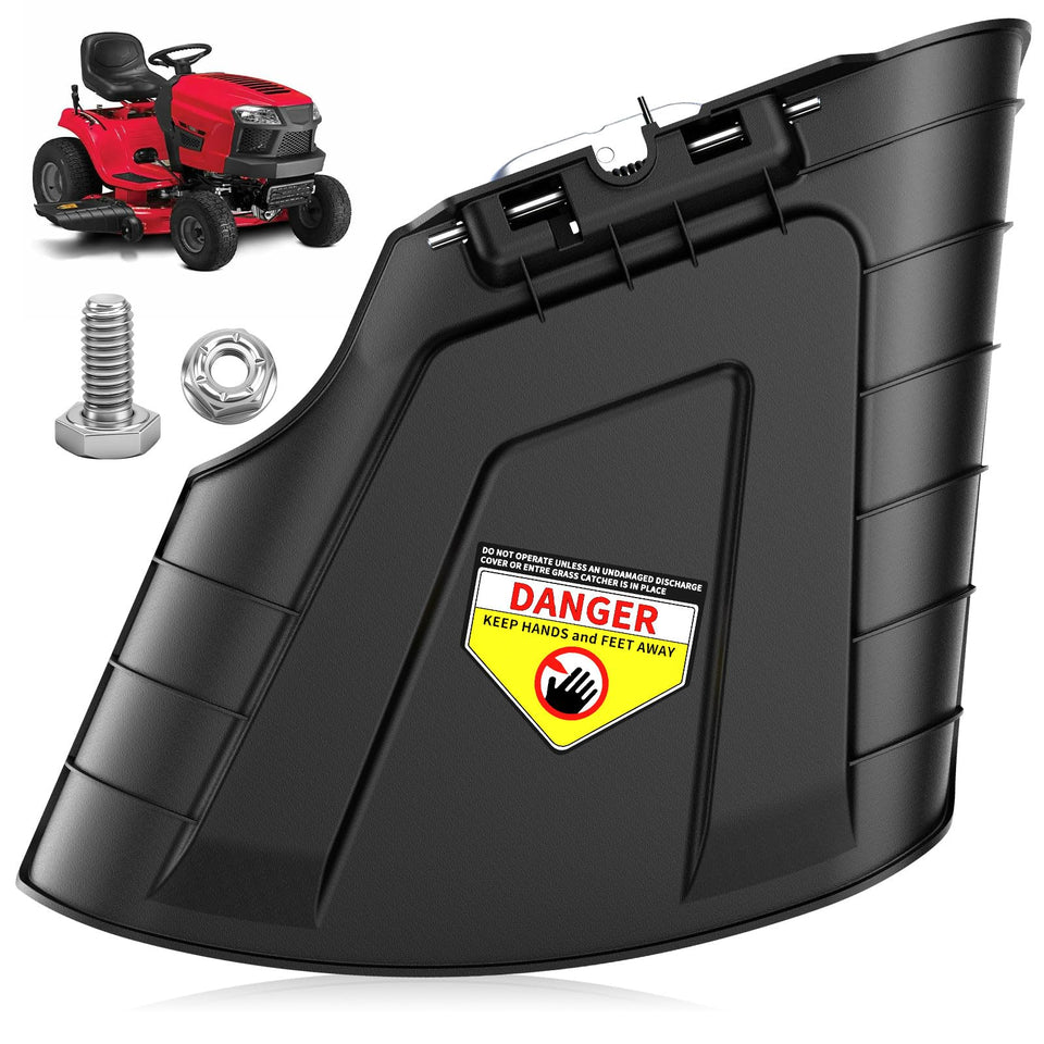 Leaflex chute assembly side view shows robust construction for long-lasting lawn tractor use.