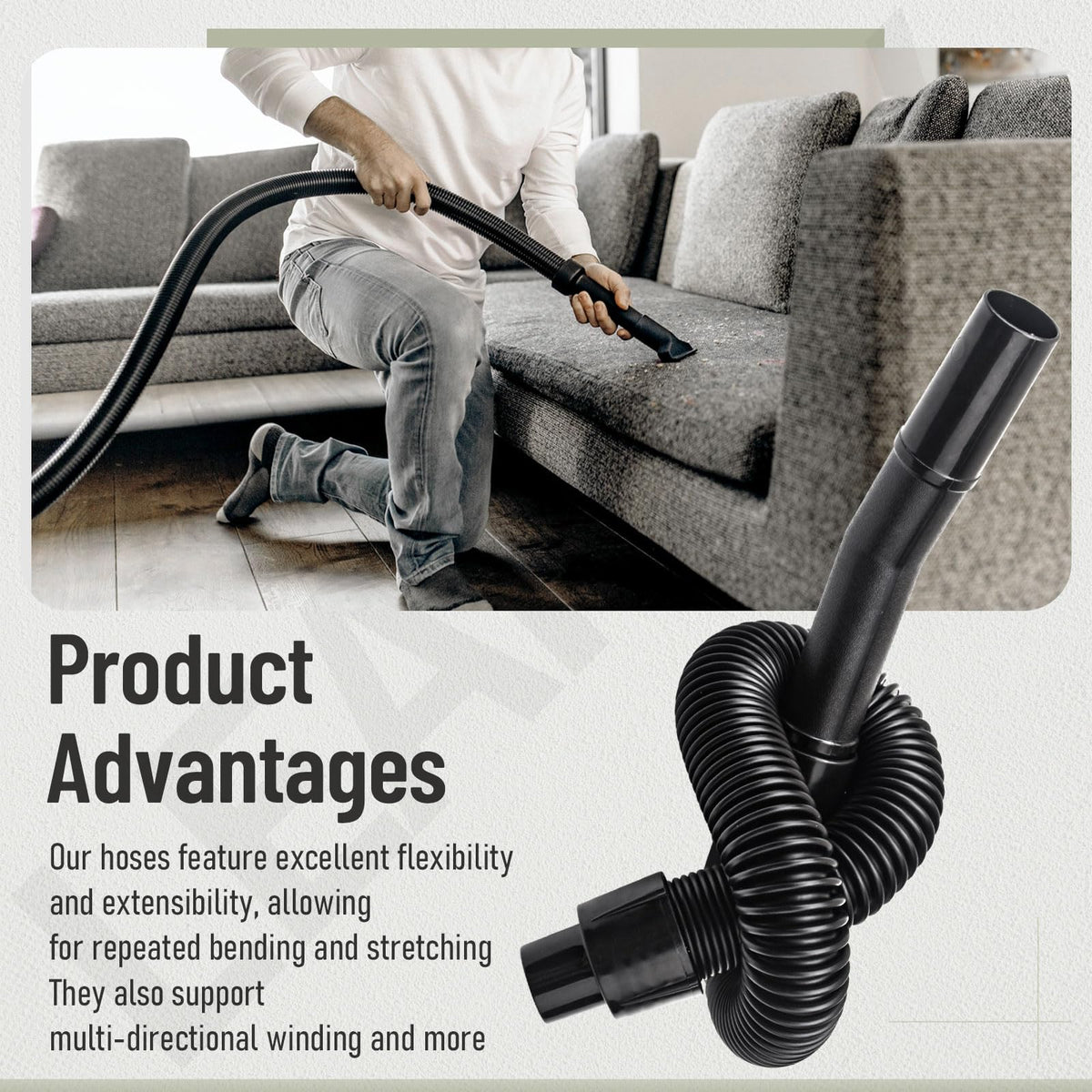 LEAFLEX flexible hose bends easily for tight spaces and chair legs.