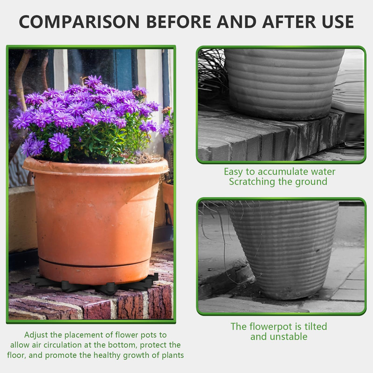 LeafLassie pot feet elevate outdoor planters for drainage and protection.
