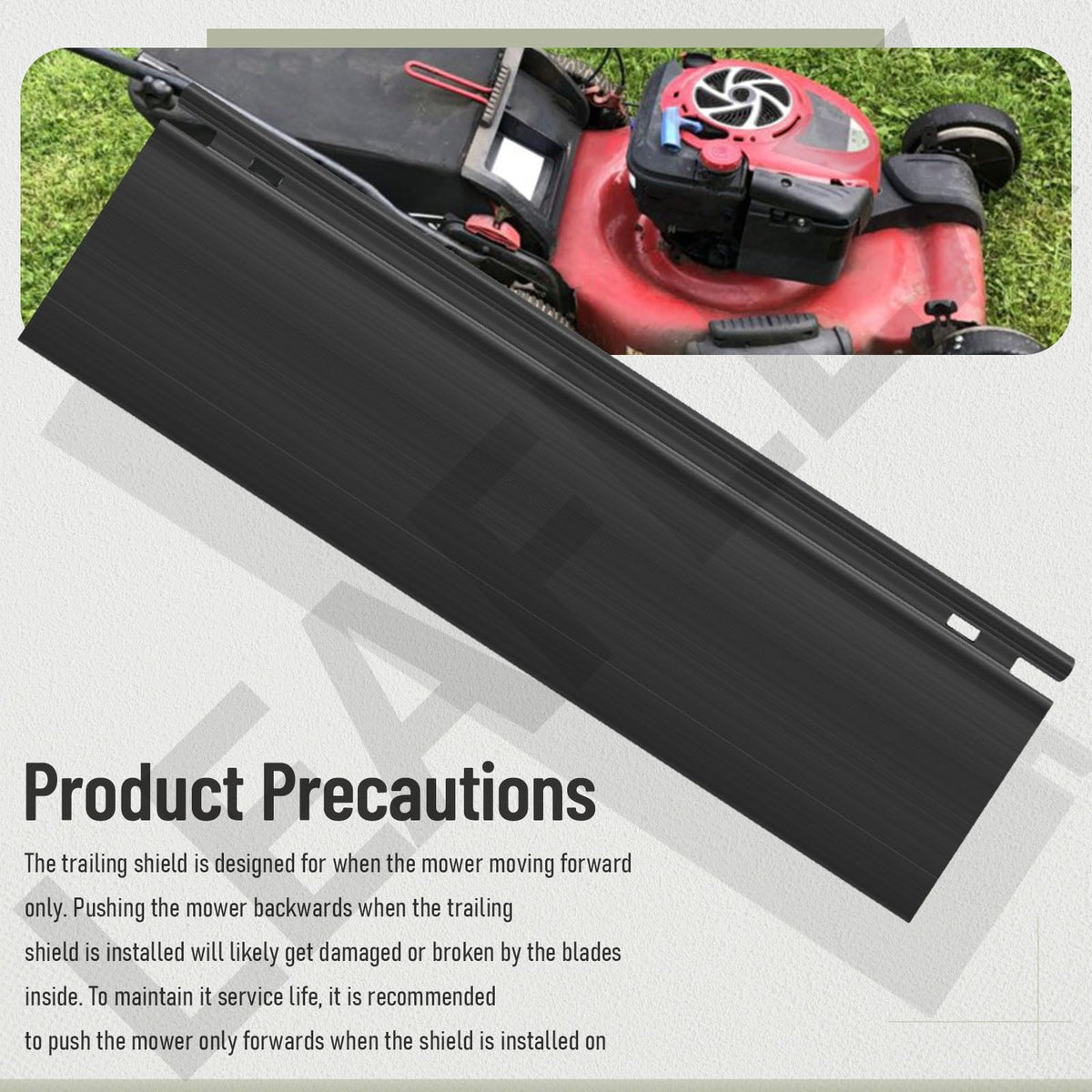 Leaflex forward-push mowing with shield installed promotes safer operation.