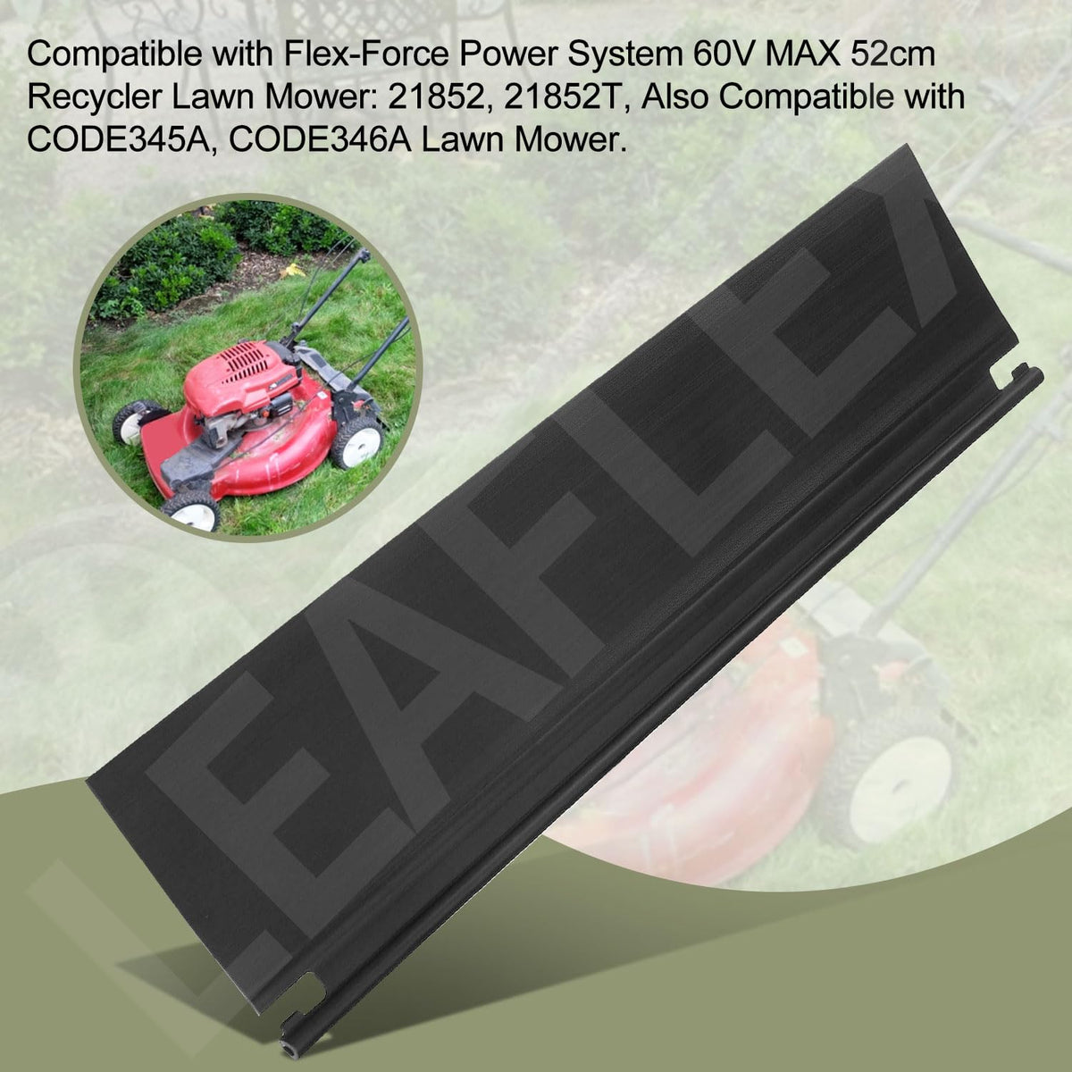 Leaflex shield extended compatibility covers multiple 60V and Toro mowers for versatility.