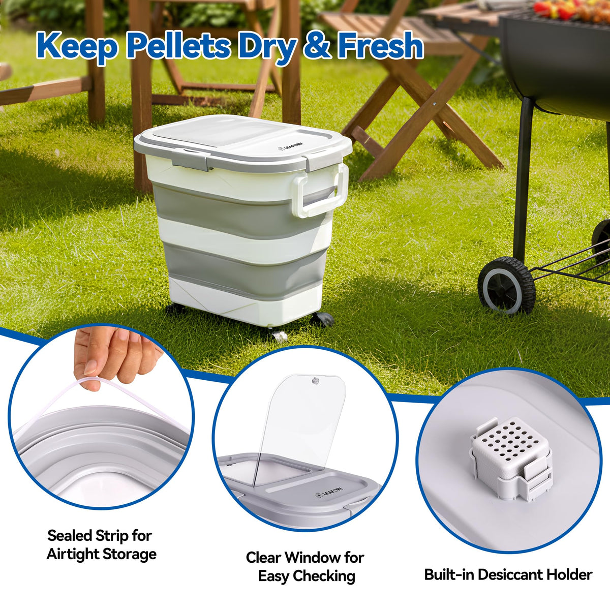 Leafory foldable storage design saves space in outdoor grilling areas.
