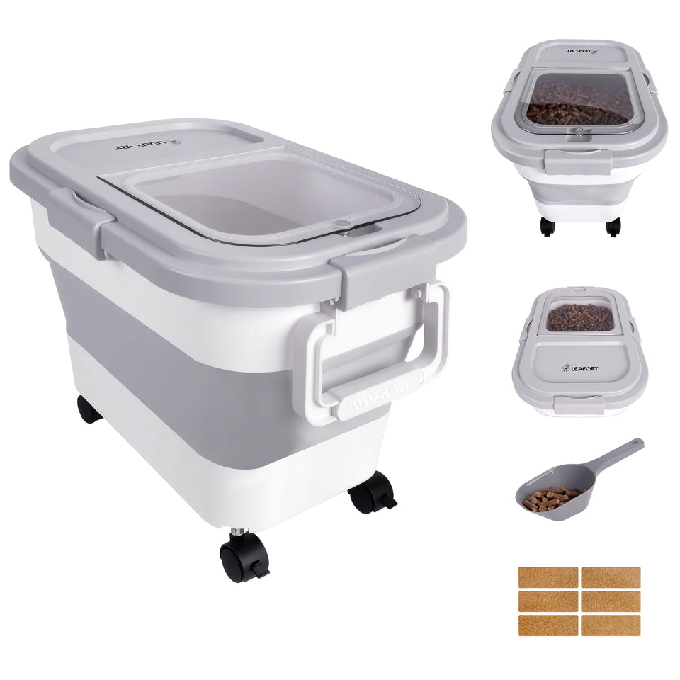 Leafory pellet storage with airtight lid keeps pellets fresh and ready to grill.