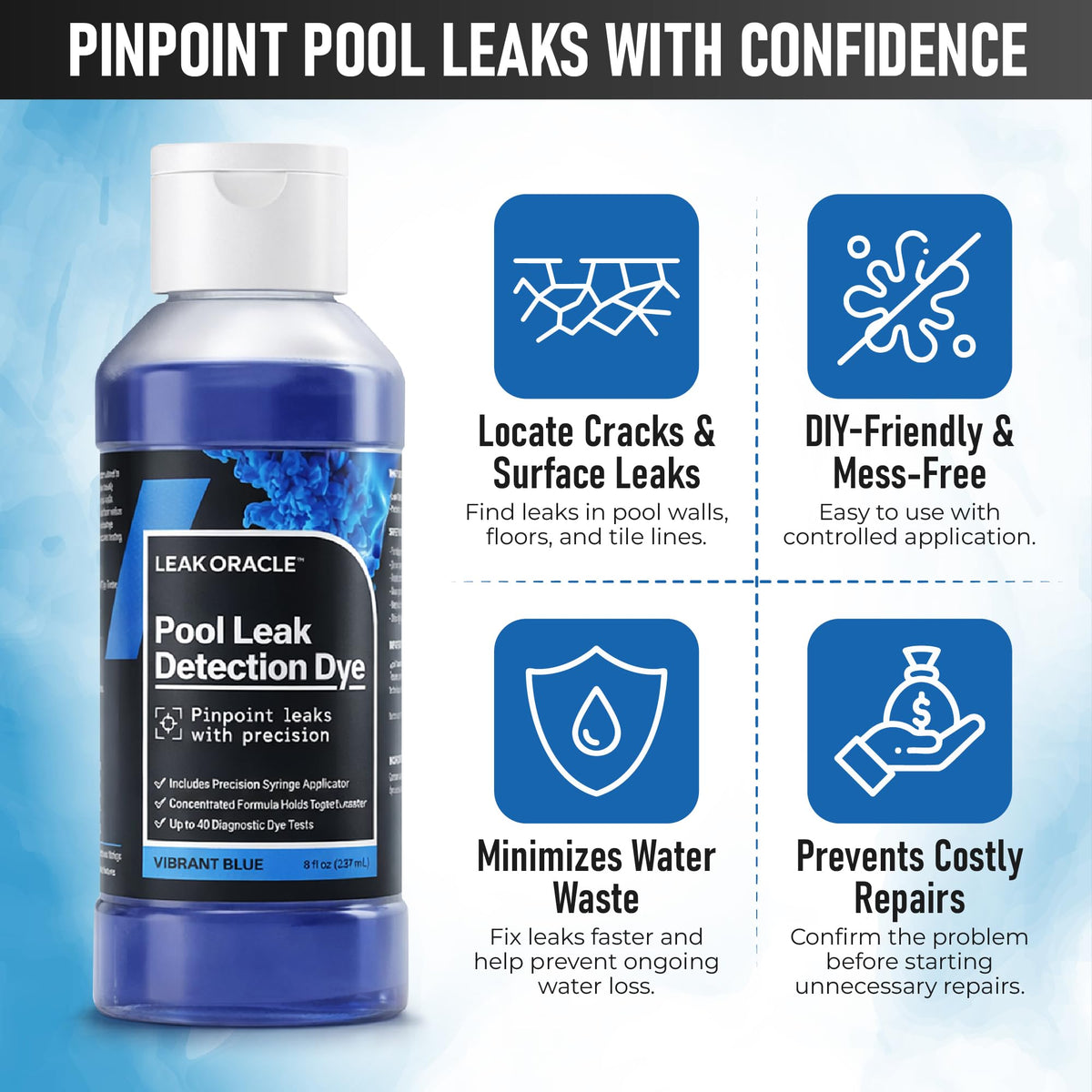 Leak Oracle precision applicator straight tip enables precise testing with minimal disturbance.