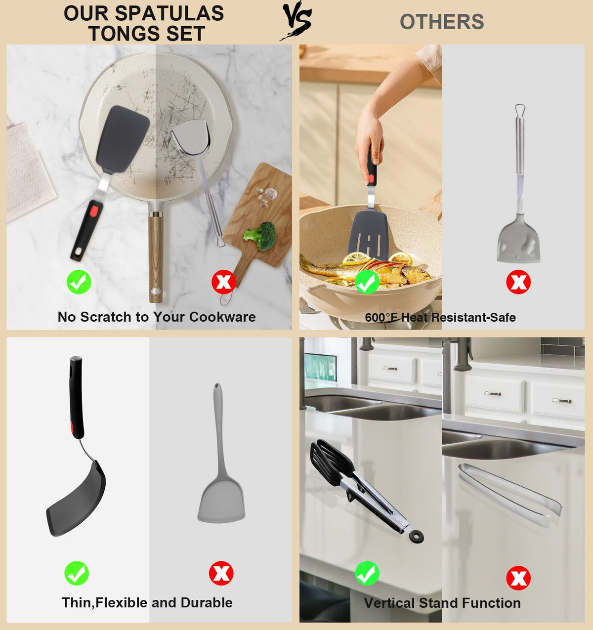 Leakind ergonomic handle reduces slips during cooking.