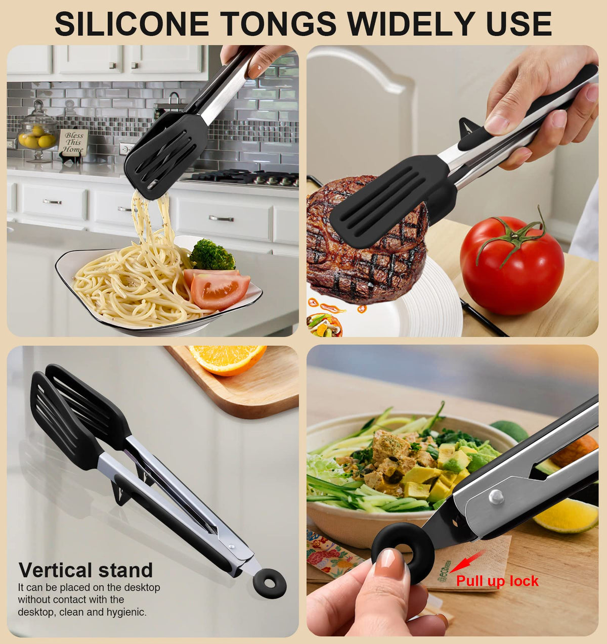 Leakind flat head tongs for precise turns and secure grasp.