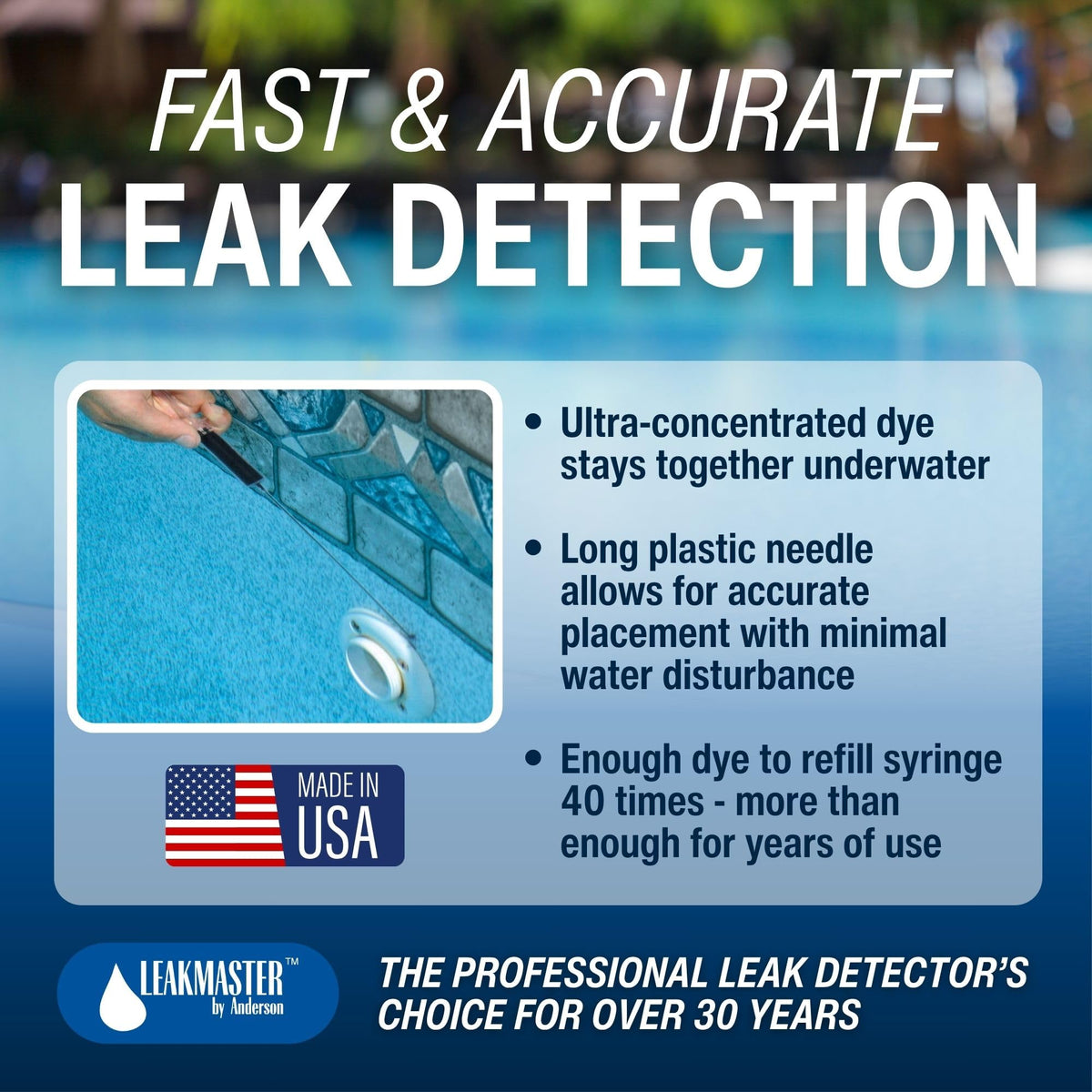 Leakmaster reusable syringe enables targeted dye application for precise leak tracing