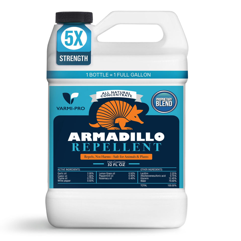 Leaves and Soul armadillo spray bottle pour protects lawns with deterrent scent.