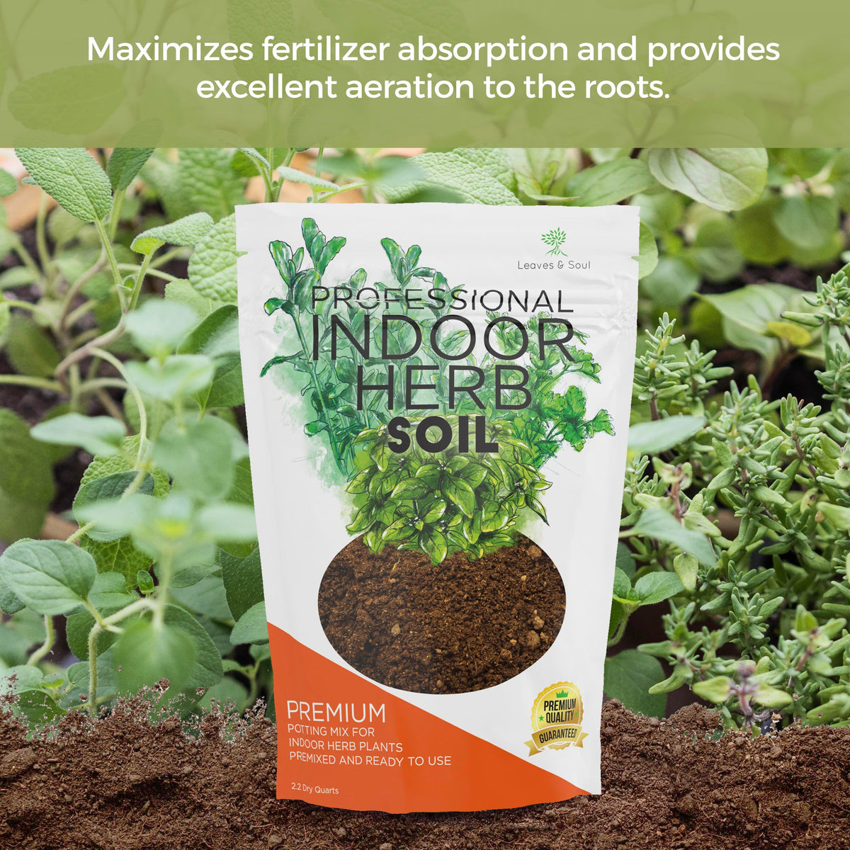 Leaves and Soul coco coir and peat texture balancing moisture for indoor herbs.