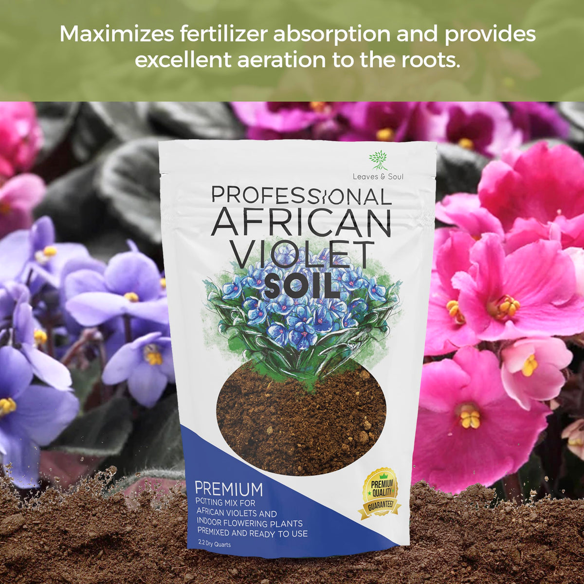 Leaves and Soul soil mix improves drainage and aeration for roots