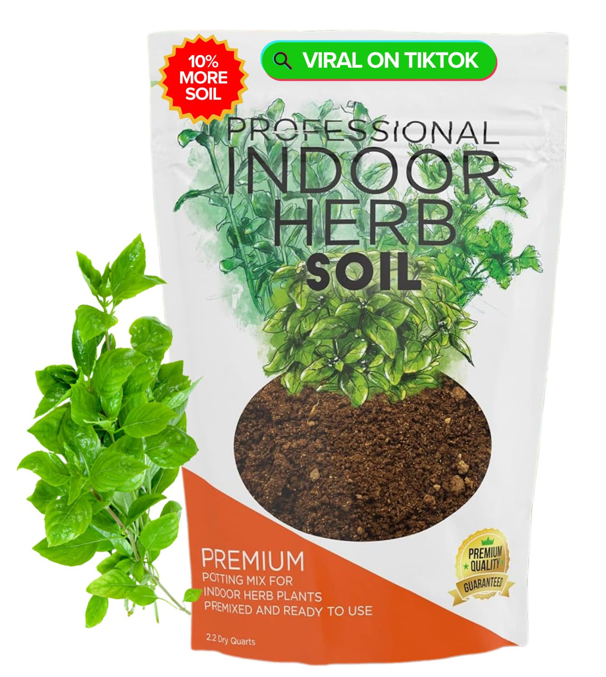 Leaves and Soul indoor herb soil mix bag front, ready-to-use for herbs.