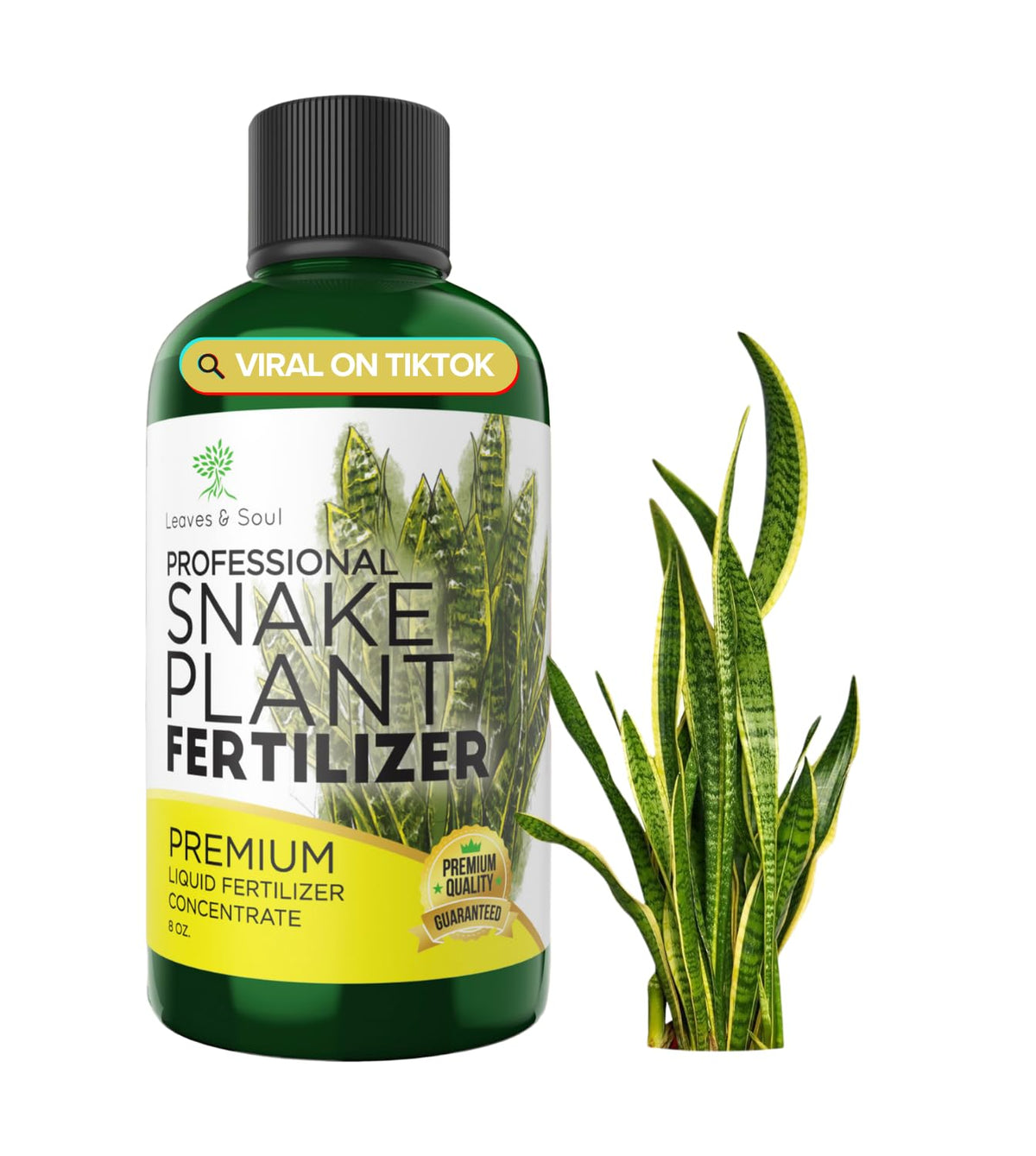 Leaves and Soul liquid fertilizer bottle pour promotes strong roots and vibrant foliage