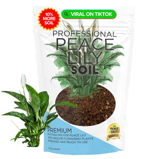Leaves and Soul Peace Lily soil bag front, ready-to-use blend for thriving indoor blooms.
