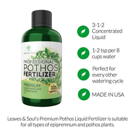 Leaves and Soul pothos packaging close-up shows premium nutrients.